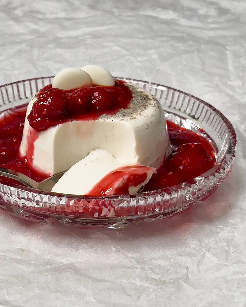 Strawberry Panna Cotta with Rose Syrup